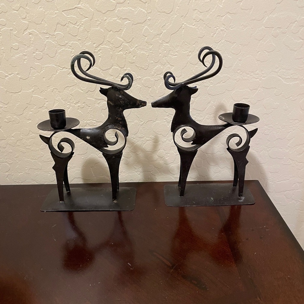 Elegant Black Deer Reindeer Candle Holders Holiday Christmas